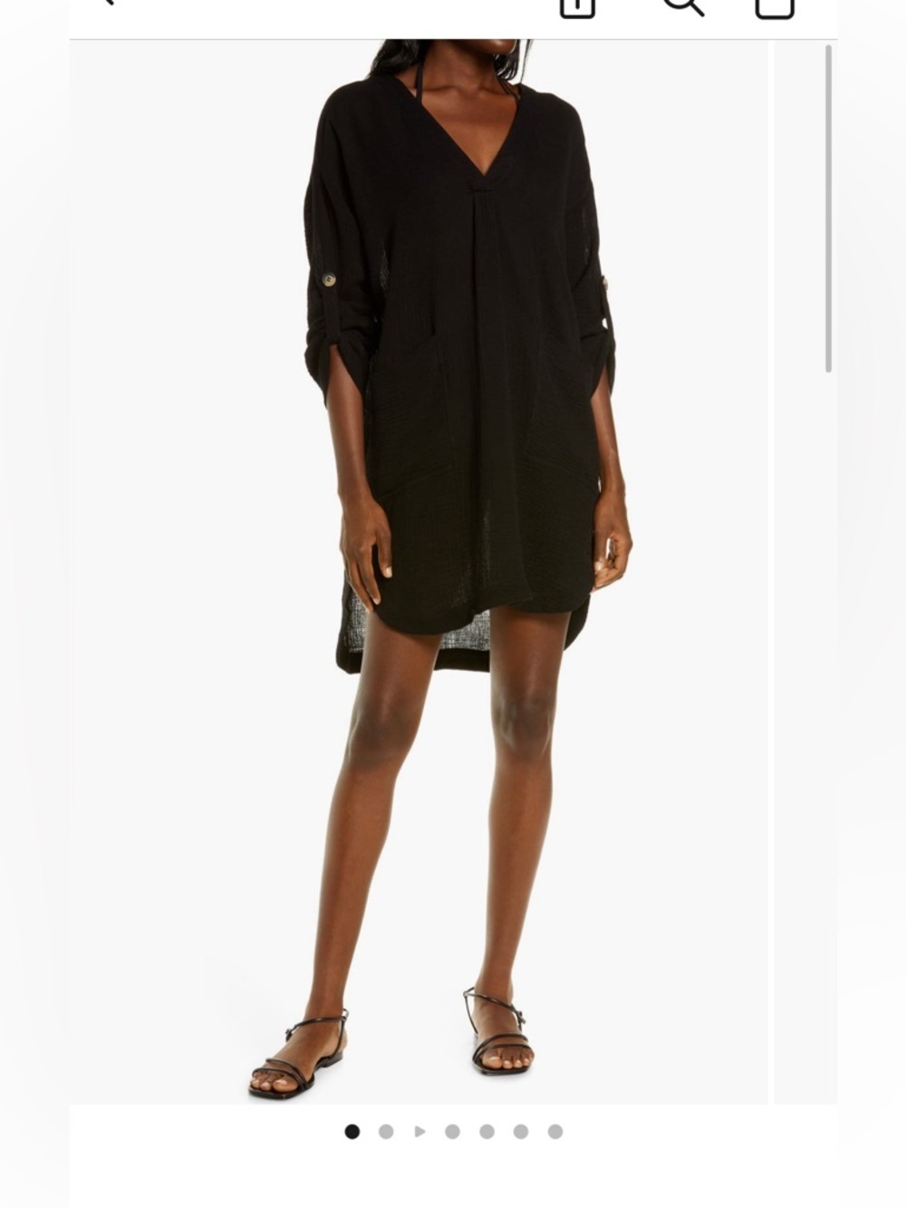 Seafolly Essential Cover Up Black Swim Coverup Dress Size Large Cotton Gauze